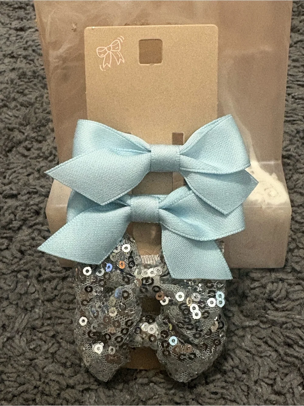 NWT set of 4 bow hair clips - 2 solid baby blue, & 2 blue sequined